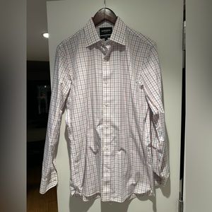 Bonobos Dress Shirt - White w/ Pink and Blue Plaid - Medium - Tailored Fit